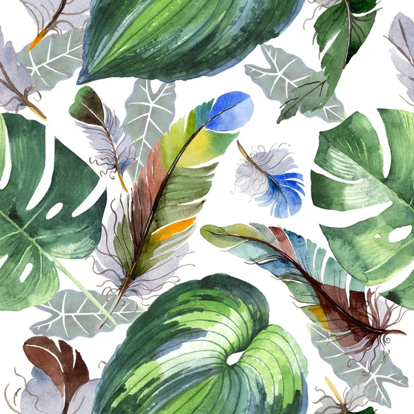 Watercolor bird feather pattern from wing.