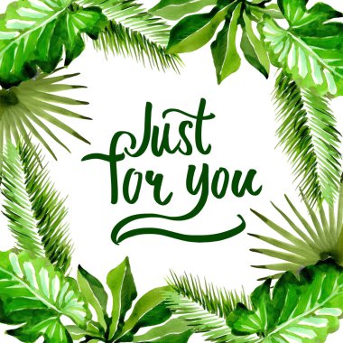 Tropikal Hawaii palmiye ağacı çerçeve bir suluboya tarzında bırakır..