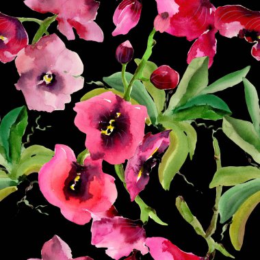 Kır çiçeği orkide çiçek deseni suluboya tarzında.