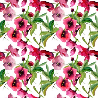 Kır çiçeği orkide çiçek deseni suluboya tarzında.