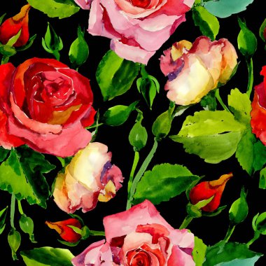 Kır çiçeği gül çiçek deseni suluboya tarzında.