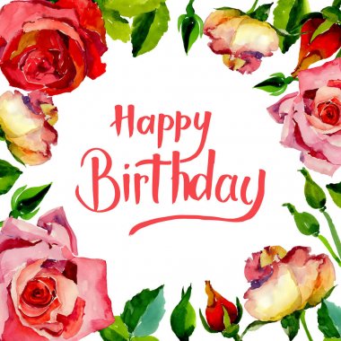 Kır çiçeği gül çiçek çerçeve suluboya tarzında.