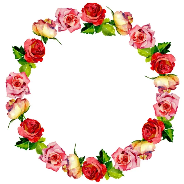 Kır çiçeği gül çiçek çerçeve suluboya tarzında.