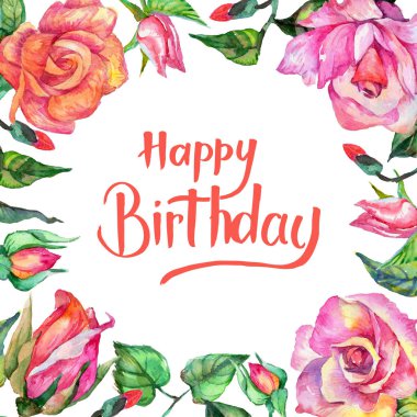 Kır çiçeği gül çiçek çerçeve suluboya tarzında.