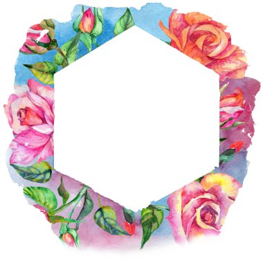 Kır çiçeği gül çiçek çerçeve suluboya tarzında.