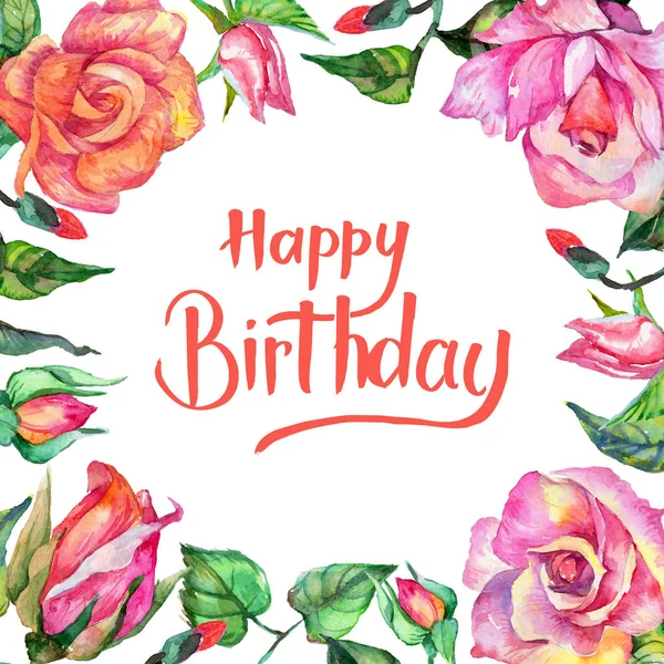 Kır çiçeği gül çiçek çerçeve suluboya tarzında.