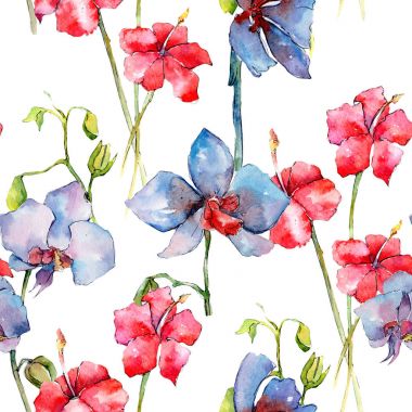 Kır çiçeği orkide çiçek deseni suluboya tarzında.