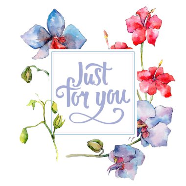 Kır çiçeği orkide çiçek çerçeve suluboya tarzında.