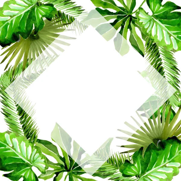 Trópusi Hawaii levelek palm fa keret akvarell stílusú. — Stock Fotó