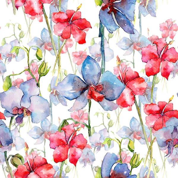 Kır çiçeği orkide çiçek deseni suluboya tarzında.