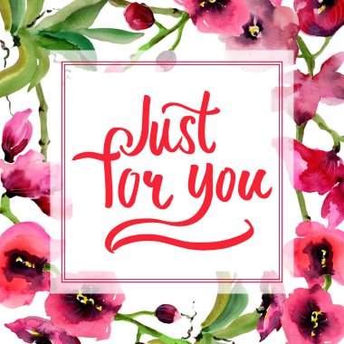 Kır çiçeği orkide çiçek çerçeve suluboya tarzında.