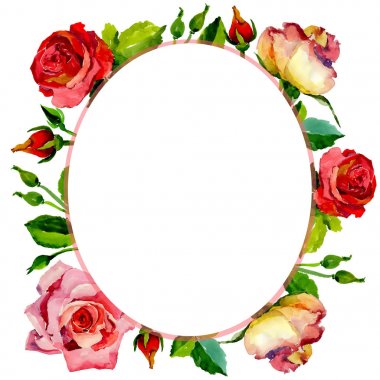 Kır çiçeği gül çiçek çerçeve suluboya tarzında.