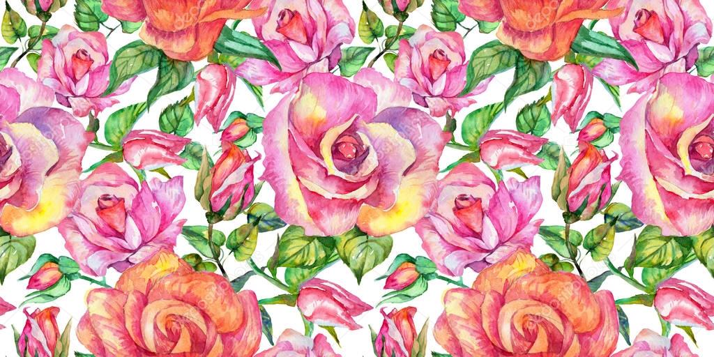 Wildflower rose flower pattern in a watercolor style.