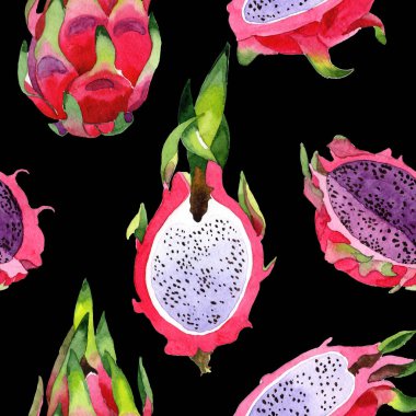 Egzotik pitaya vahşi frukt desen suluboya tarzında.