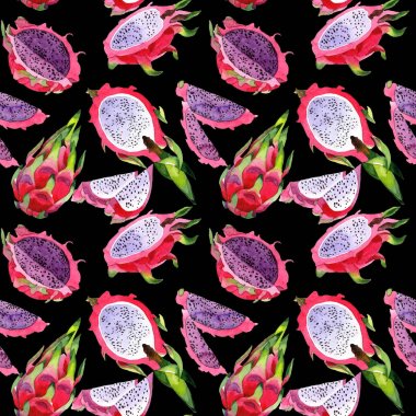 Egzotik pitaya vahşi frukt desen suluboya tarzında.