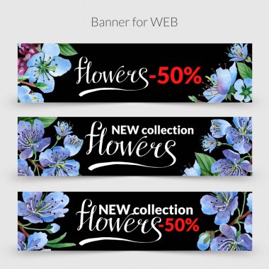 Kır çiçeği kiraz çiçekleri promo satış banner şablon izole bir suluboya tarzında.