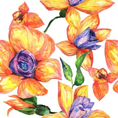 Kır çiçeği orkide çiçek deseni suluboya tarzında.