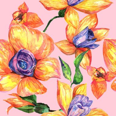 Kır çiçeği orkide çiçek deseni suluboya tarzında.