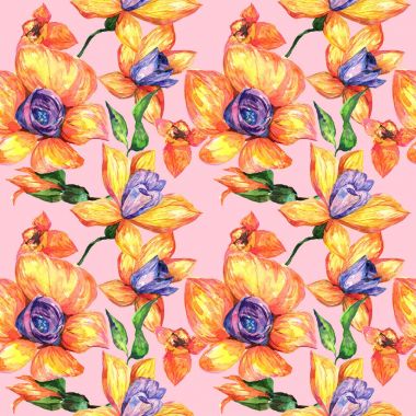 Kır çiçeği orkide çiçek deseni suluboya tarzında.