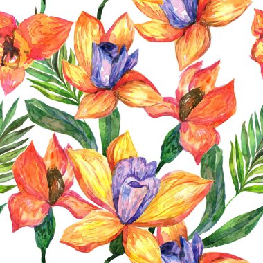 Kır çiçeği orkide çiçek deseni suluboya tarzında.