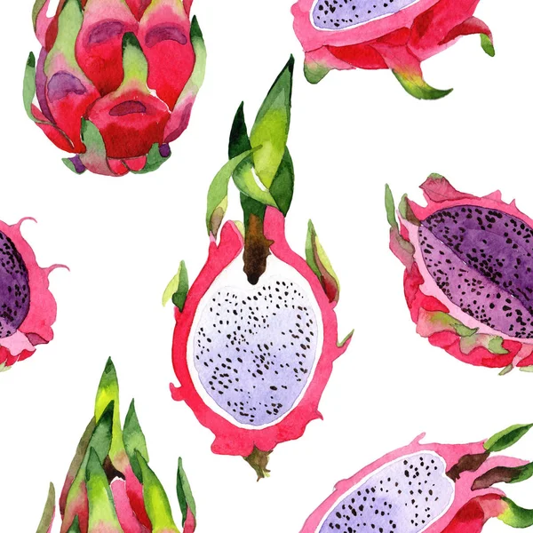 Exotic pitaya wild frukt pattern in a watercolor style. — Stock Photo, Image