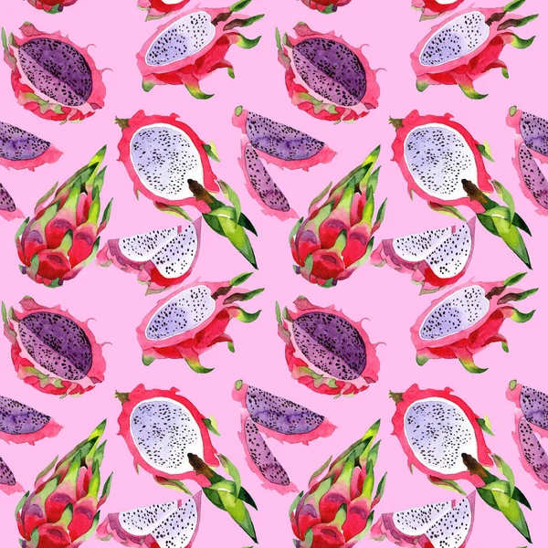 수채화 스타일에 이국적인 pitaya 야생 frukt 패턴. — 스톡 사진