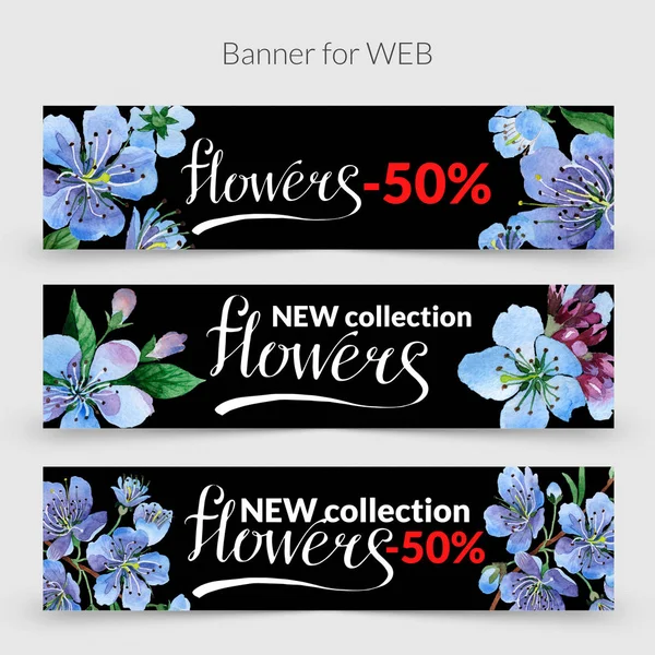 Wildflower cherry flowers promo sale banner template in a watercolor style isolated.