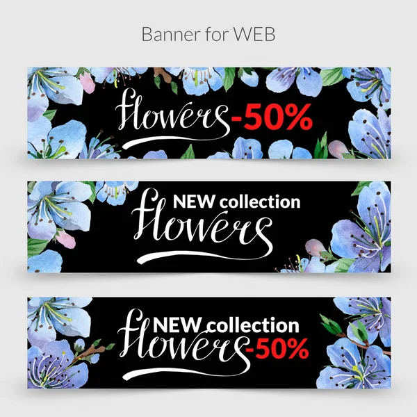 Vadvirág cseresznye virágok promo eladó banner sablon elszigetelt akvarell stílusú. — Stock Fotó