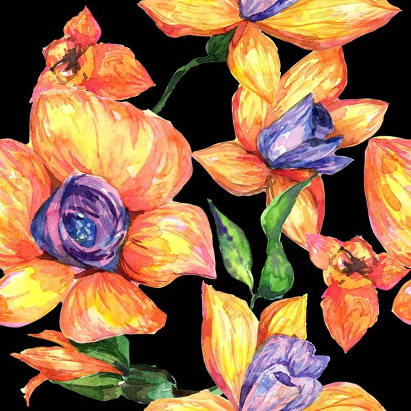 Kır çiçeği orkide çiçek deseni suluboya tarzında.