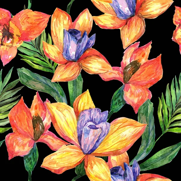 Цветочный узор орхидеи в стиле акварели . — стоковое фото