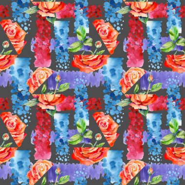 Kır çiçeği gül çiçek deseni suluboya tarzında.