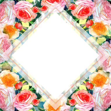 Kır çiçeği güller çiçek çerçevesi suluboya tarzında.