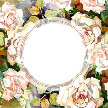 Kır çiçeği gül çiçek çerçeve suluboya tarzında.