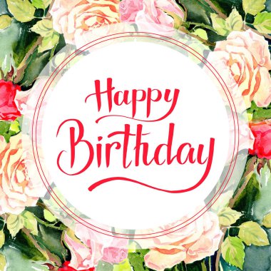 Kır çiçeği gül çiçek çerçeve suluboya tarzında.