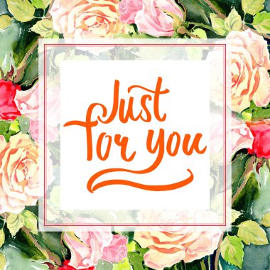 Kır çiçeği gül çiçek çerçeve suluboya tarzında.