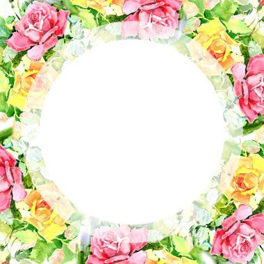 Kır çiçeği gül çiçek çerçeve suluboya tarzında.