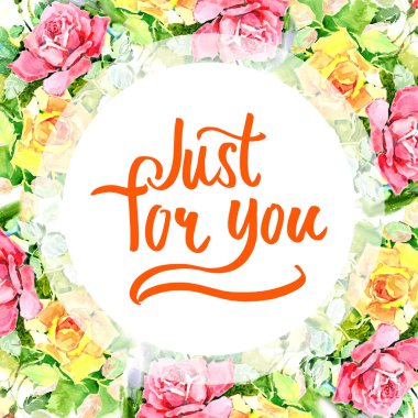 Kır çiçeği gül çiçek çerçeve suluboya tarzında.