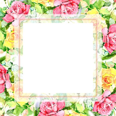 Kır çiçeği gül çiçek çerçeve suluboya tarzında.