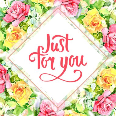 Kır çiçeği gül çiçek çerçeve suluboya tarzında.