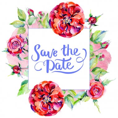 Kır çiçeği gül çiçek çerçeve suluboya tarzında.