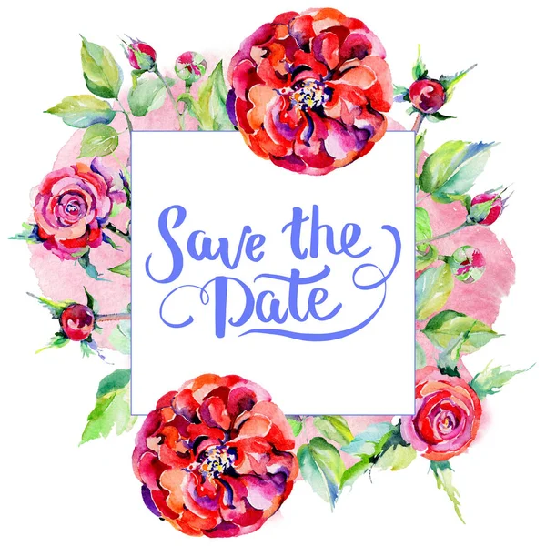 Kır çiçeği gül çiçek çerçeve suluboya tarzında.