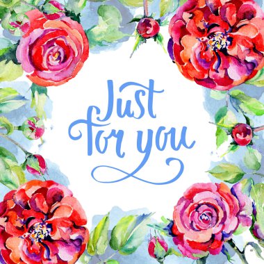 Kır çiçeği gül çiçek çerçeve suluboya tarzında.