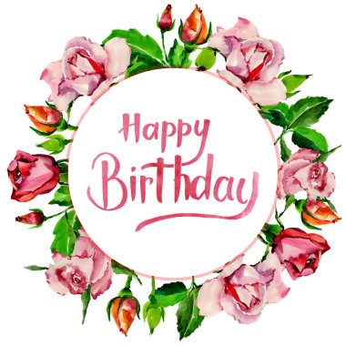 Kır çiçeği gül çiçek çerçeve suluboya tarzında.