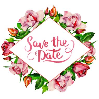 Kır çiçeği gül çiçek çerçeve suluboya tarzında.