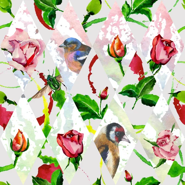 水彩风格野花玫瑰花朵图案. — 图库照片