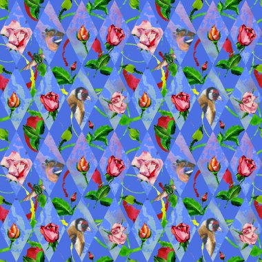 Kır çiçeği gül çiçek deseni suluboya tarzında.