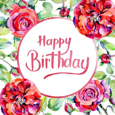 Kır çiçeği gül çiçek çerçeve suluboya tarzında.