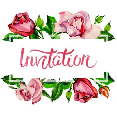 Kır çiçeği gül çiçek çerçeve suluboya tarzında.