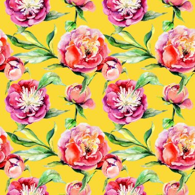 Kır çiçeği peony çiçek deseni suluboya tarzında.