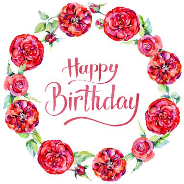 Kır çiçeği gül çiçek çelenk suluboya tarzında.